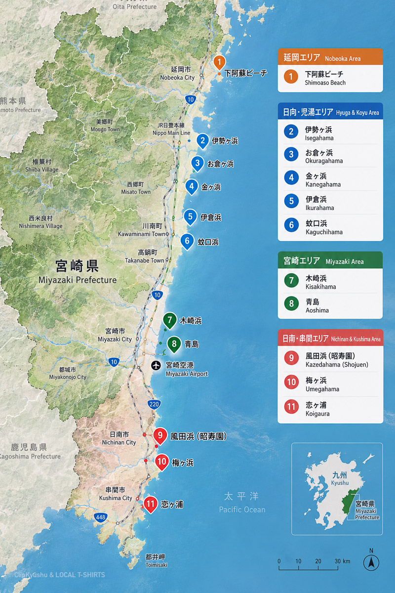 Map of the 11 Surf Spots Featured in This Guide