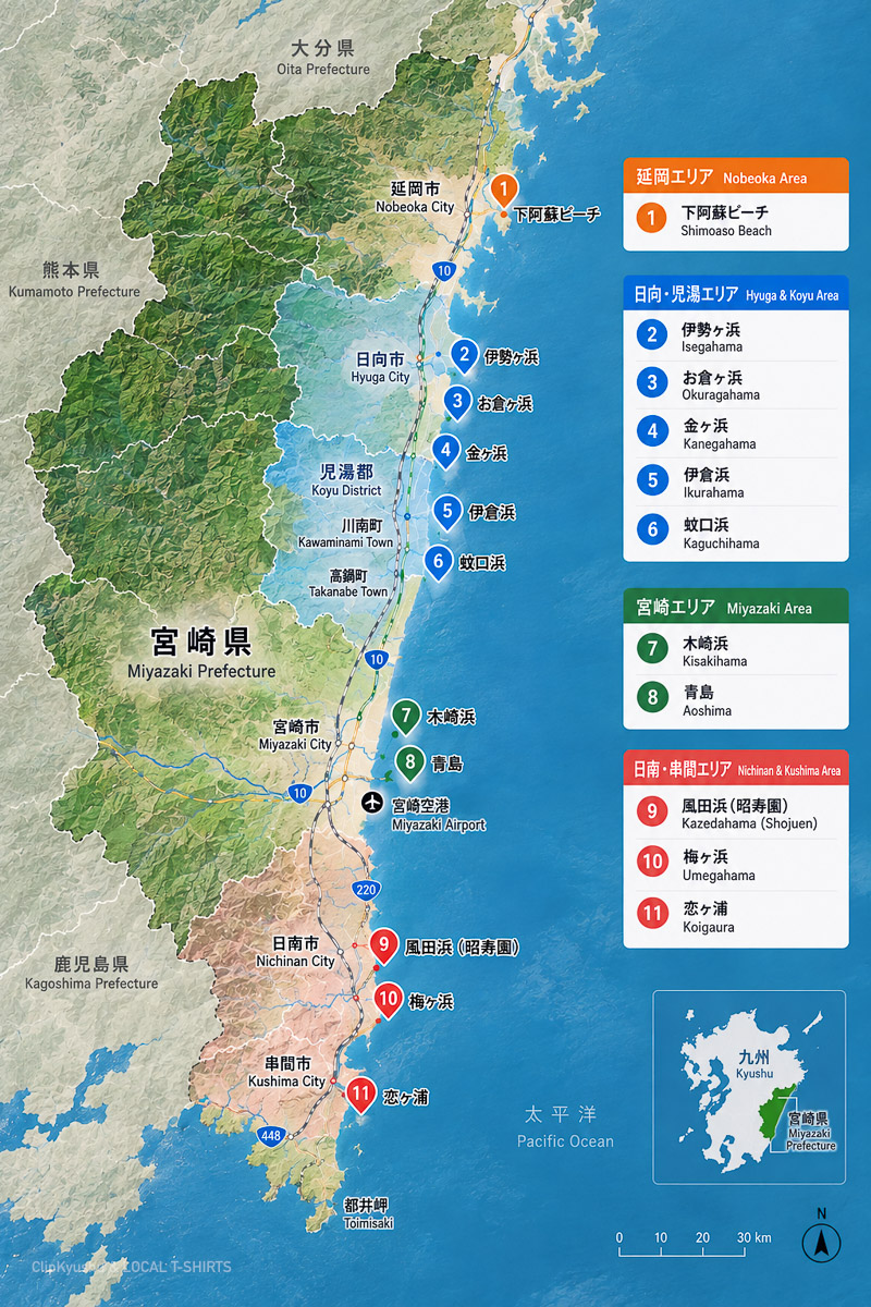 Map of the 11 Surf Spots Featured in This Guide